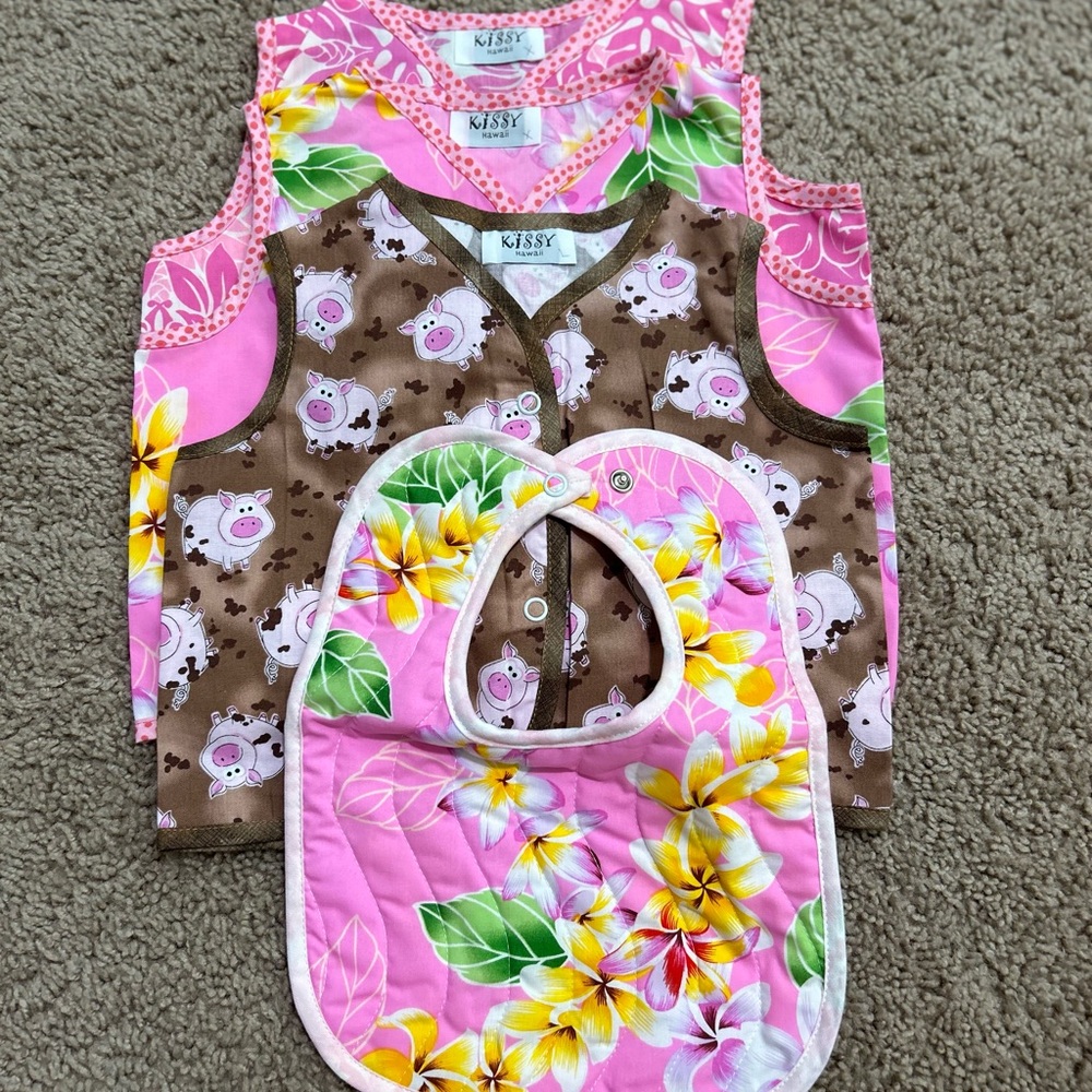 Kissy Hawaii- Pink and Brown Floral Bib & Vest Set